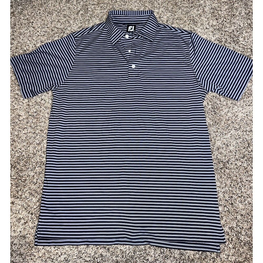 FootJoy Polo Shirt Mens Large Short Sleeve Black Gray Striped Golf FJ